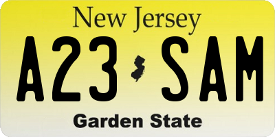 NJ license plate A23SAM