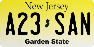 NJ license plate A23SAN
