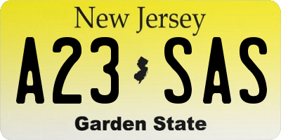 NJ license plate A23SAS
