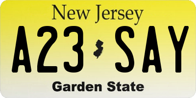 NJ license plate A23SAY