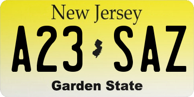 NJ license plate A23SAZ