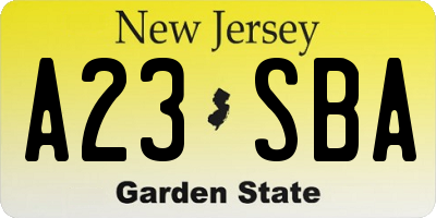 NJ license plate A23SBA