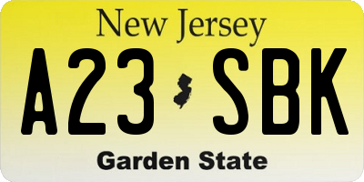 NJ license plate A23SBK
