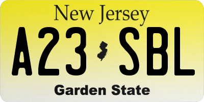 NJ license plate A23SBL