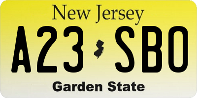 NJ license plate A23SBO