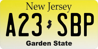 NJ license plate A23SBP