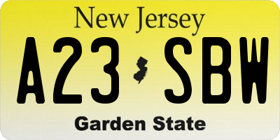 NJ license plate A23SBW