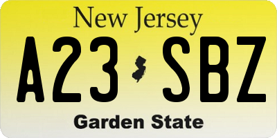 NJ license plate A23SBZ