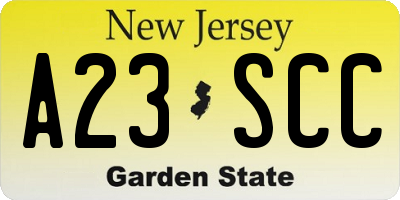 NJ license plate A23SCC