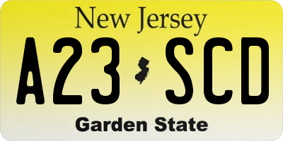 NJ license plate A23SCD