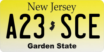 NJ license plate A23SCE