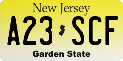 NJ license plate A23SCF