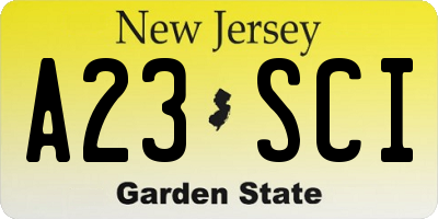 NJ license plate A23SCI