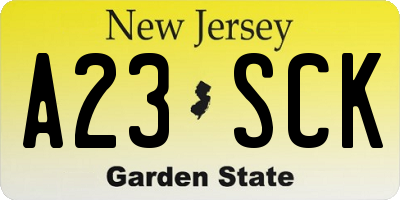 NJ license plate A23SCK