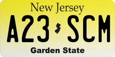NJ license plate A23SCM