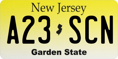 NJ license plate A23SCN