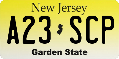 NJ license plate A23SCP