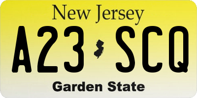 NJ license plate A23SCQ