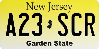 NJ license plate A23SCR