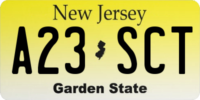 NJ license plate A23SCT