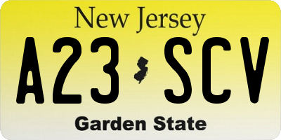 NJ license plate A23SCV