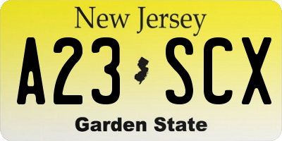 NJ license plate A23SCX