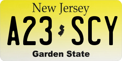 NJ license plate A23SCY