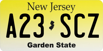 NJ license plate A23SCZ