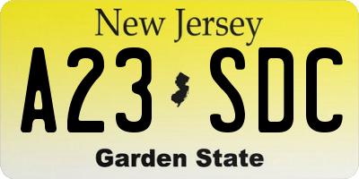 NJ license plate A23SDC