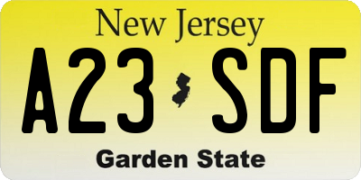 NJ license plate A23SDF