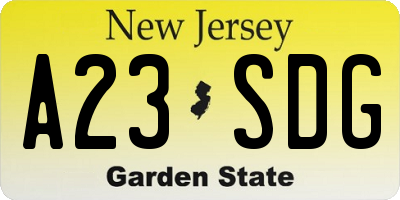 NJ license plate A23SDG