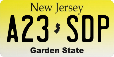 NJ license plate A23SDP