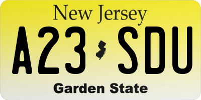 NJ license plate A23SDU
