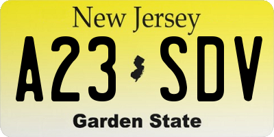 NJ license plate A23SDV