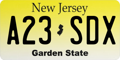 NJ license plate A23SDX