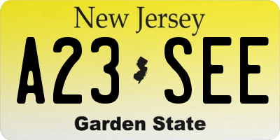 NJ license plate A23SEE