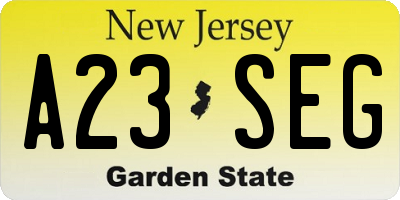 NJ license plate A23SEG