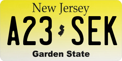 NJ license plate A23SEK