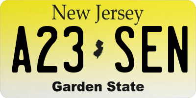 NJ license plate A23SEN