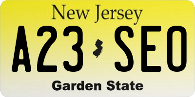 NJ license plate A23SEO