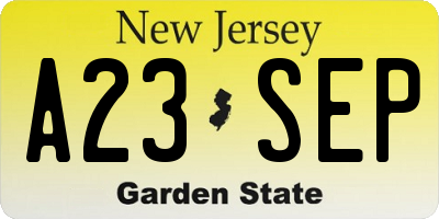 NJ license plate A23SEP