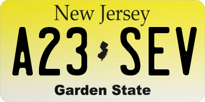 NJ license plate A23SEV