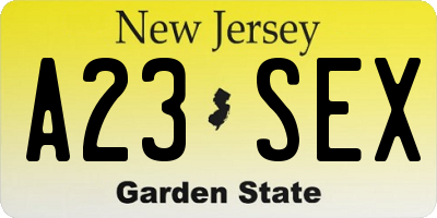 NJ license plate A23SEX