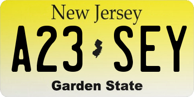 NJ license plate A23SEY