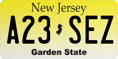 NJ license plate A23SEZ