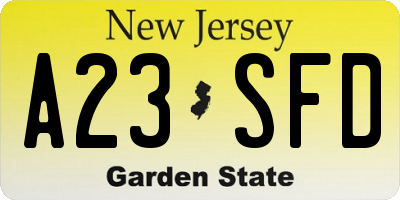 NJ license plate A23SFD