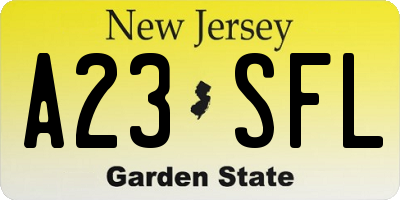 NJ license plate A23SFL