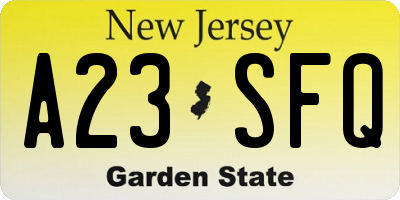 NJ license plate A23SFQ