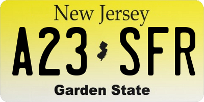NJ license plate A23SFR
