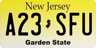 NJ license plate A23SFU
